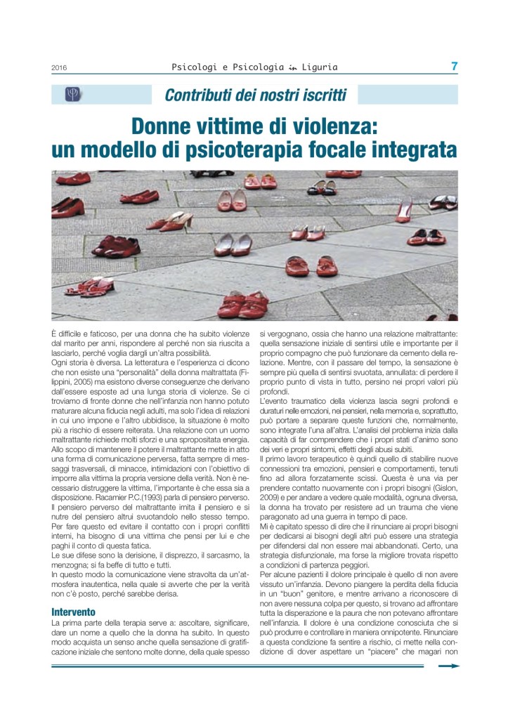 Donne vittime di violenza: un modello di psicoterapia focale integrato